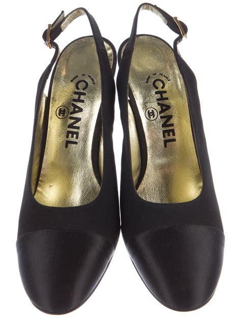 chanel black cap toe pumps|Chanel cap toe slingback flats.